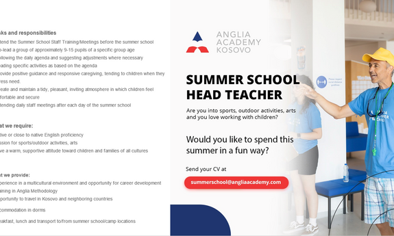 Oferta praktyk w szkole Anglia Summer School Kosovo