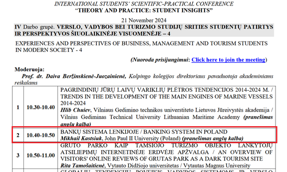 Mikhail Kastsiuk członek SKN Progress z referatem nt. „Banking system in Poland”.